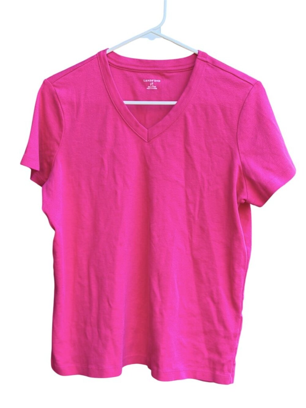 Lands' End Magenta Relaxed Cotton V-Neck T-Shirt